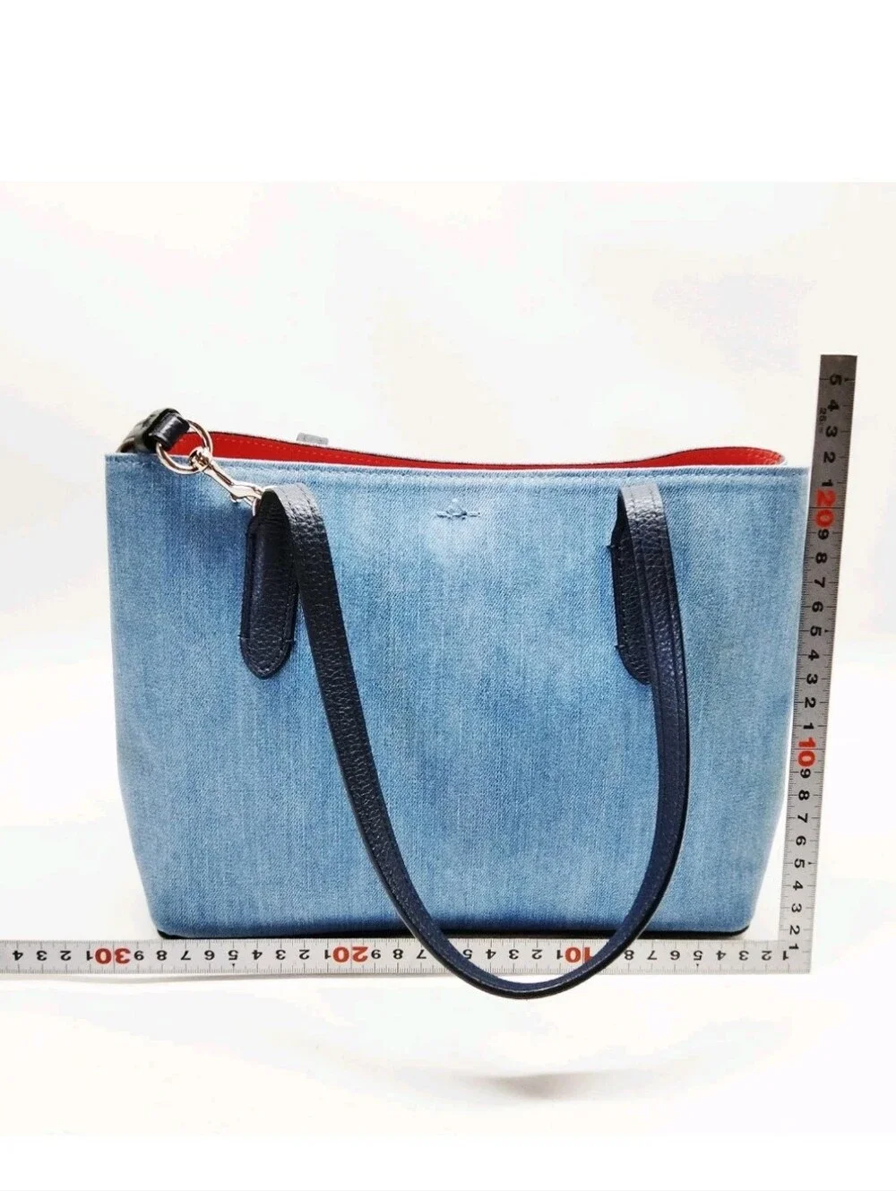Coach Denim Leather Trim Crossbody Tote Blue Black Silver Hardware-